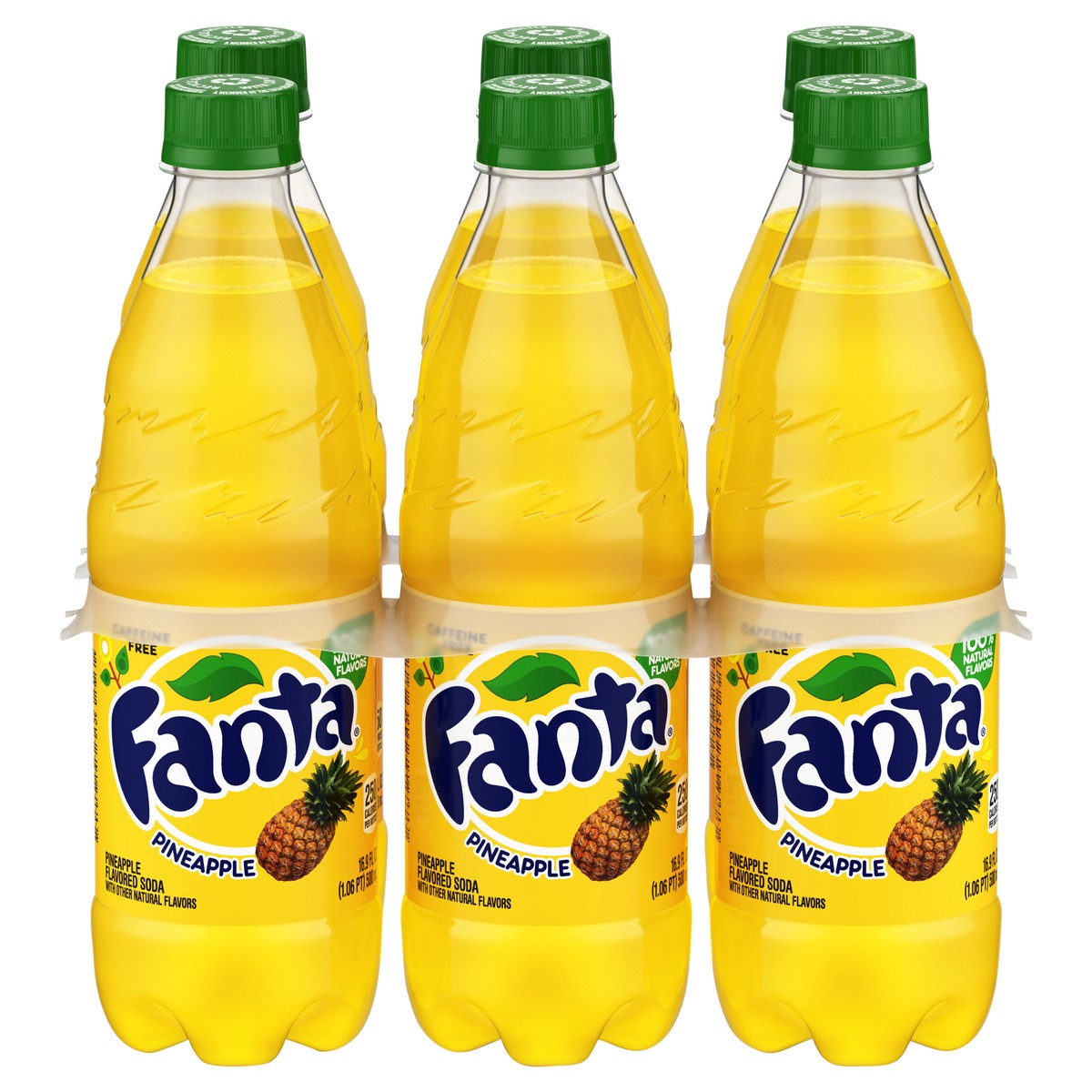 slide 1 of 9, Fanta Pineapple Soda Bottles, 16.9 fl oz, 6 Pack, 6 ct