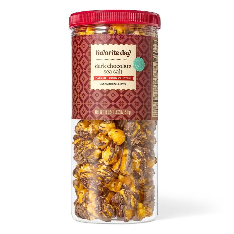 slide 1 of 3, Christmas Dark Chocolate Sea Salt Caramel Corn Clusters Popcorn - 18oz - Favorite Day™, 18 oz