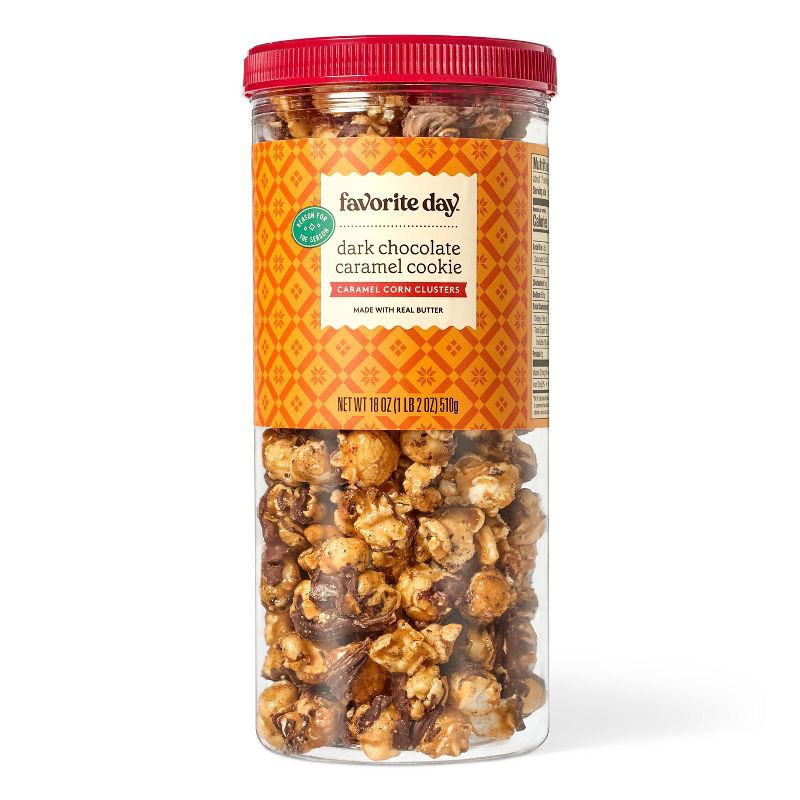slide 1 of 3, Christmas Dark Chocolate Caramel Cookie Caramel Corn Clusters Popcorn - 18oz - Favorite Day™, 18 oz