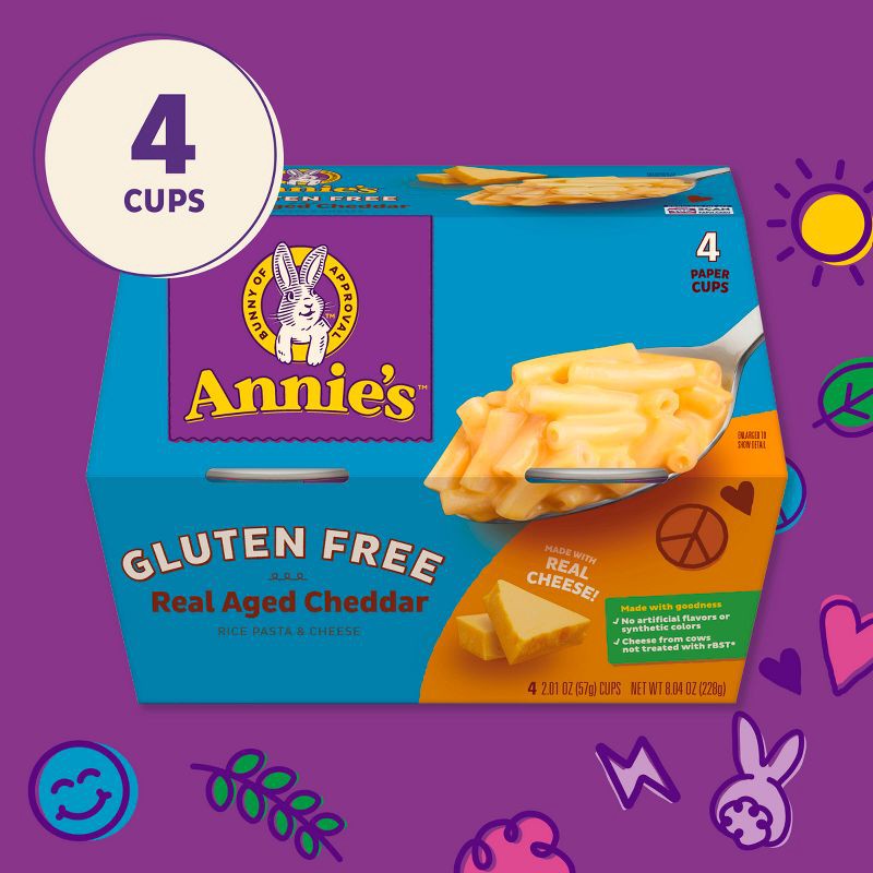 slide 5 of 7, Annie's Gluten Free Real Aged Cheddar Mac and Cheese Microwavable Cups - 8.04oz/4pk, 8.04 oz, 4 ct