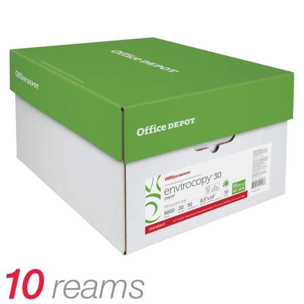 slide 4 of 4, Office Depot® EnviroCopy® Copy Paper, 10 Reams, White, Legal (8.5"" x 14""), 5000 Sheets Per Case, 20 Lb, 30% Recycled, FSC® Certified, 10 ct