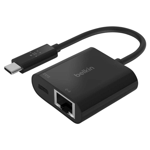 slide 1 of 1, Belkin USB-C to Ethernet + Charge Adapter (USB-C TO GBE, 60W PD), 1 ct