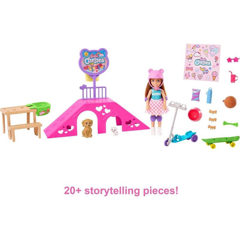 slide 5 of 6, Barbie Chelsea Doll and Accessories Skatepark Playset with 2 Puppies and 15+ pc, 1 ct