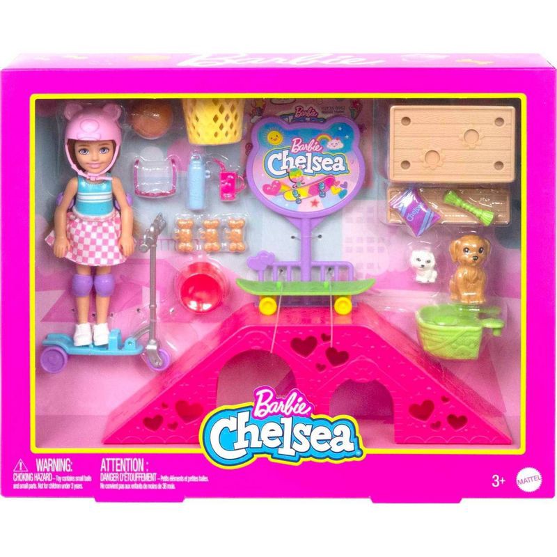 slide 6 of 6, Barbie Chelsea Doll and Accessories Skatepark Playset with 2 Puppies and 15+ pc, 1 ct