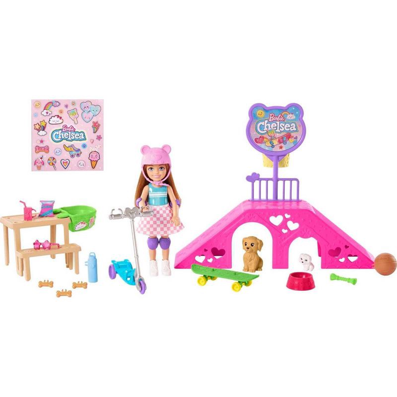 slide 1 of 6, Barbie Chelsea Doll and Accessories Skatepark Playset with 2 Puppies and 15+ pc, 1 ct