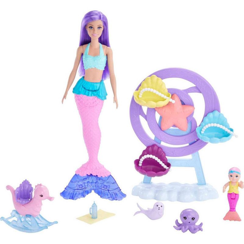 slide 5 of 6, Barbie Mermaid Doll Nurturing Playset with Merbaby Octopus and Seal, 1 ct