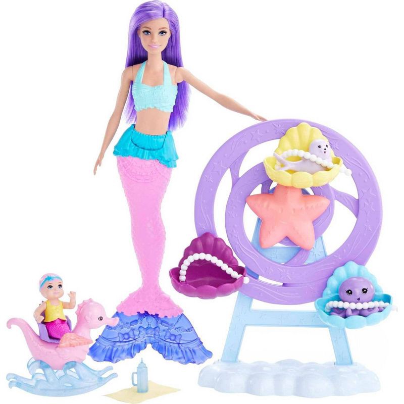 slide 1 of 6, Barbie Mermaid Doll Nurturing Playset with Merbaby Octopus and Seal, 1 ct