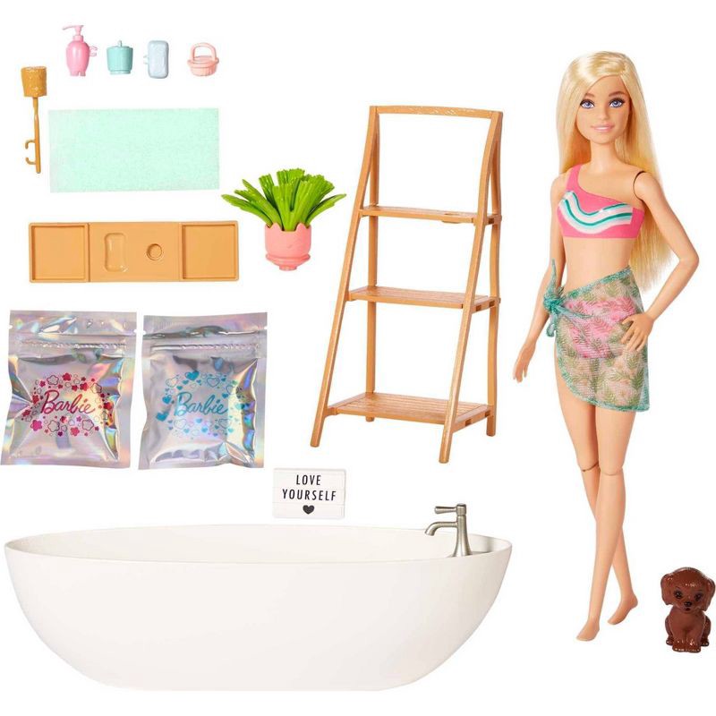 slide 1 of 6, Barbie Doll & Bathtub Playset - Confetti Soap & Accessories - Blonde, 1 ct