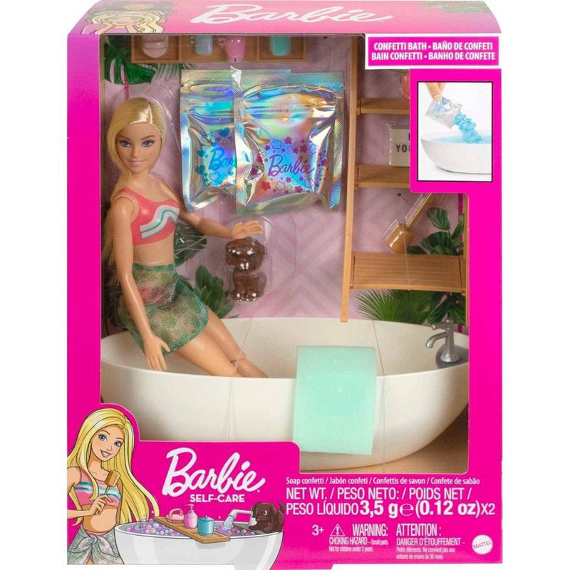 slide 6 of 6, Barbie Doll & Bathtub Playset - Confetti Soap & Accessories - Blonde, 1 ct
