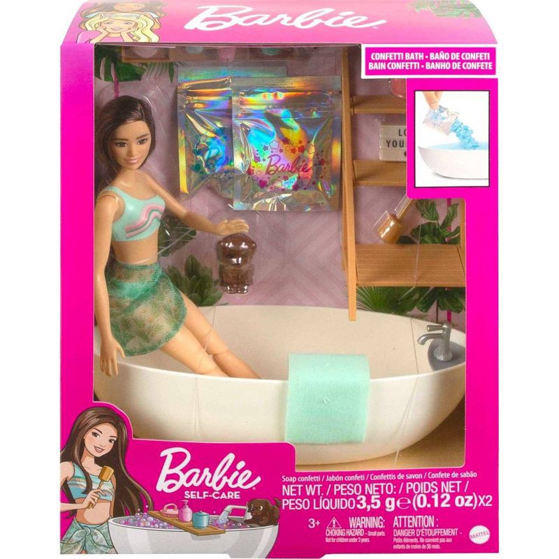 slide 6 of 6, Barbie Doll & Bathtub Playset - Confetti Soap & Accessories - Brunette, 1 ct