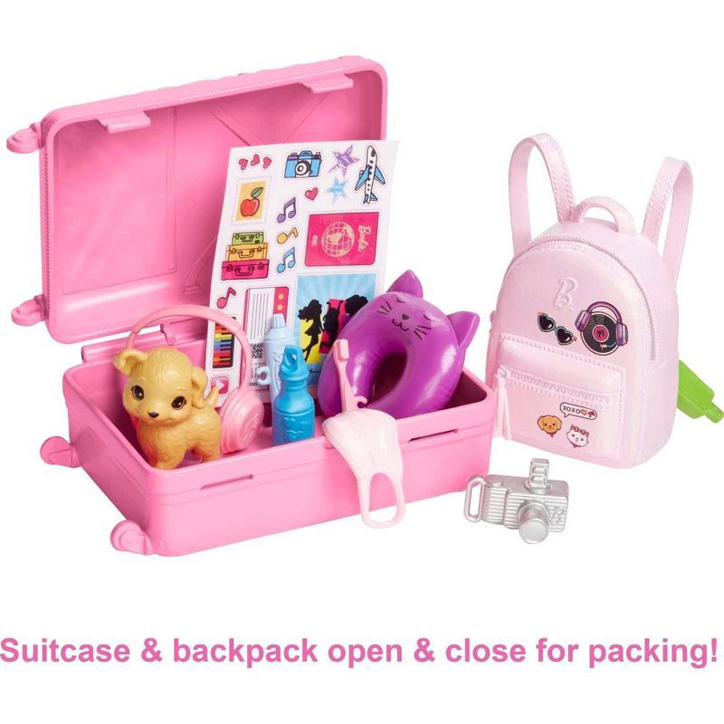 slide 3 of 6, Barbie Doll and Accessories Travel Set with Puppy, 1 ct