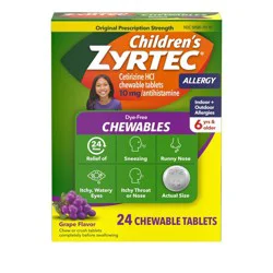 Zyrtec Children's Dye Free Cetirizine 10mg Chewables - Grape - 24ct