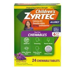 Zyrtec Children's Dye Free Cetirizine 10mg Chewables - Grape - 24ct
