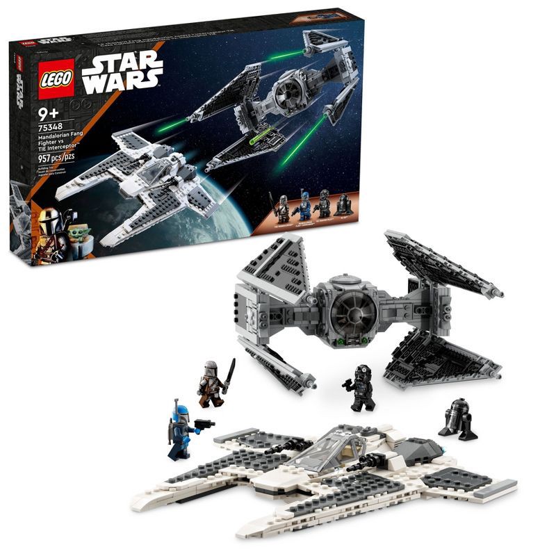 slide 1 of 8, LEGO Star Wars Mandalorian Fang Fighter vs. TIE Interceptor Building Toy 75348, 1 ct