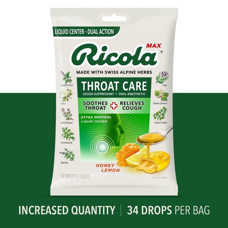 slide 3 of 11, Ricola Max Throat Care Drops - Honey Lemon - 34ct, 34 ct