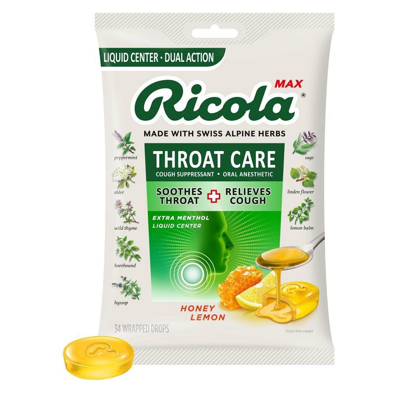 slide 1 of 11, Ricola Max Throat Care Drops - Honey Lemon - 34ct, 34 ct