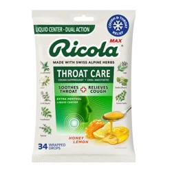 Ricola Max Throat Care - Honey Lemon Cough Drops - 34ct