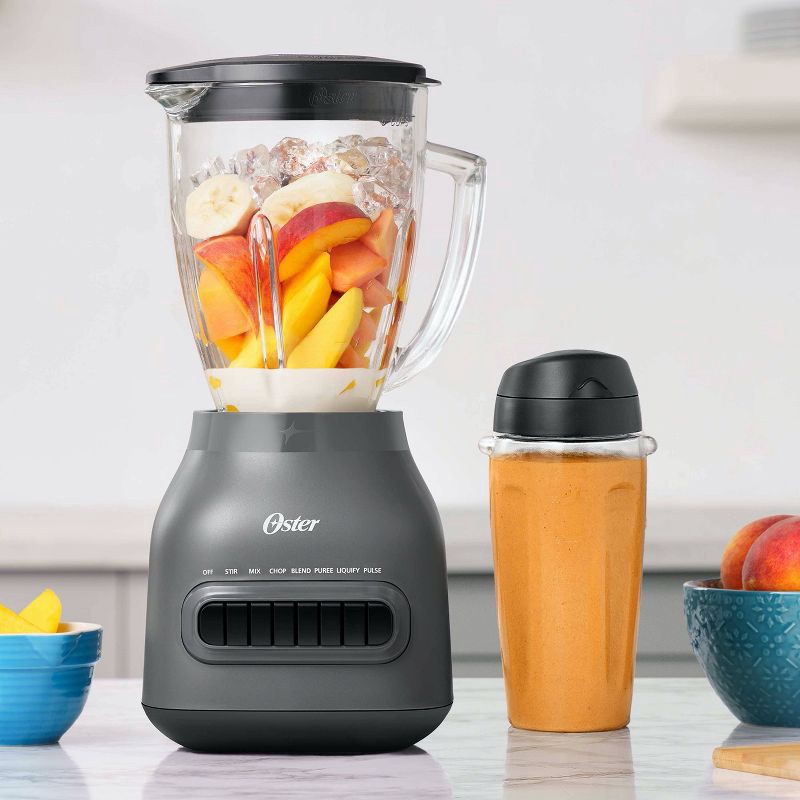 slide 4 of 6, Oster Easy-to-Clean Blender with Dishwasher-Safe Glass Jar with a 20 oz. Blend-n-Go Cup: 700W, 8 Speeds, Smoothie Blender, 20 oz