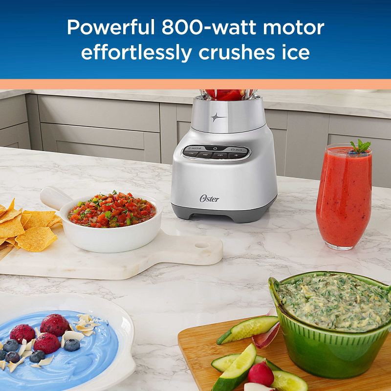 slide 3 of 7, Oster 2-in-1 One Touch Blender - Stainless Steel: Glass Jar, 6 Speeds, Smoothies, Ice Crush, Dishwasher-Safe Parts, 1 ct