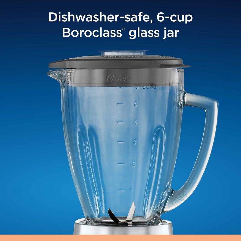 slide 4 of 7, Oster 2-in-1 One Touch Blender - Stainless Steel: Glass Jar, 6 Speeds, Smoothies, Ice Crush, Dishwasher-Safe Parts, 1 ct