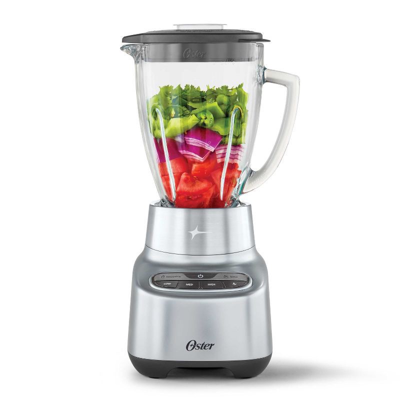 slide 1 of 7, Oster 2-in-1 One Touch Blender - Stainless Steel: Glass Jar, 6 Speeds, Smoothies, Ice Crush, Dishwasher-Safe Parts, 1 ct