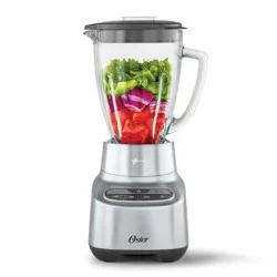 Oster 2-in-1 One Touch Blender - Stainless Steel: Glass Jar, 6 Speeds, Smoothies, Ice Crush, Dishwasher-Safe Parts