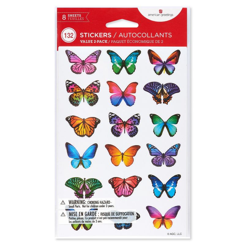 slide 5 of 5, American Greetings 132ct 8 Sheets Stickers For Kids' Butterflies and Flowers, 132 ct, 8 sheets