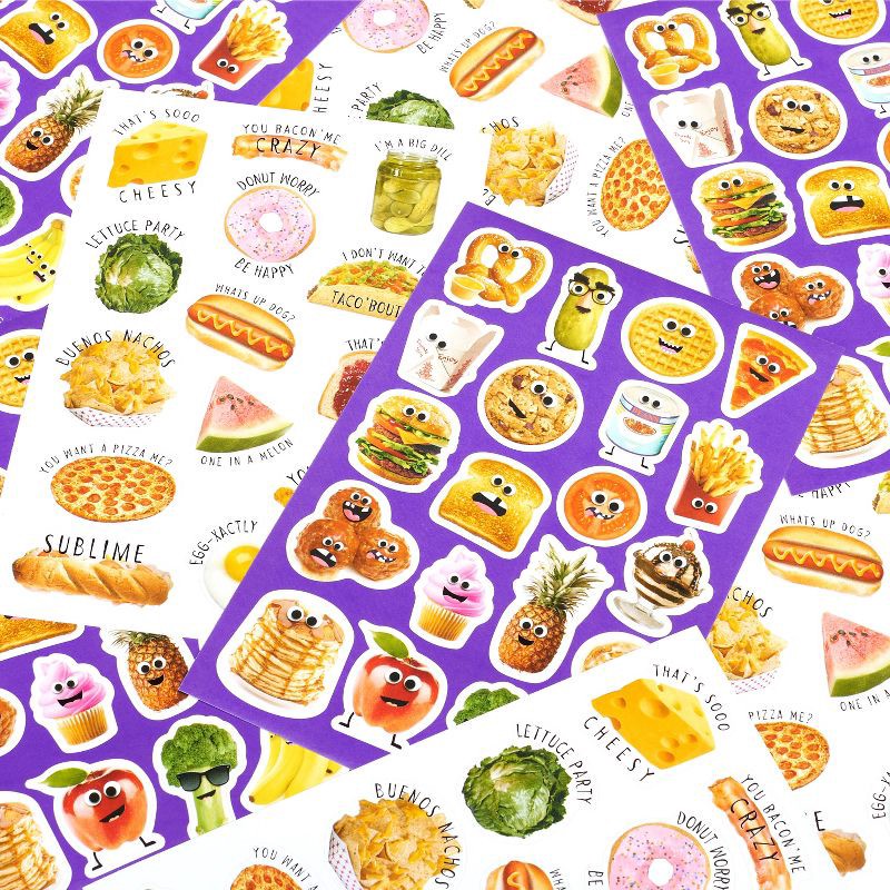slide 3 of 5, American Greetings 140ct 8 Sheets Stickers For Kids' Punny Food, 140 ct, 8 sheets