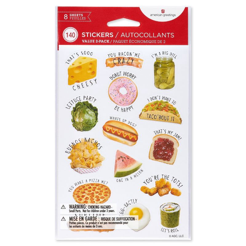 slide 5 of 5, American Greetings 140ct 8 Sheets Stickers For Kids' Punny Food, 140 ct, 8 sheets