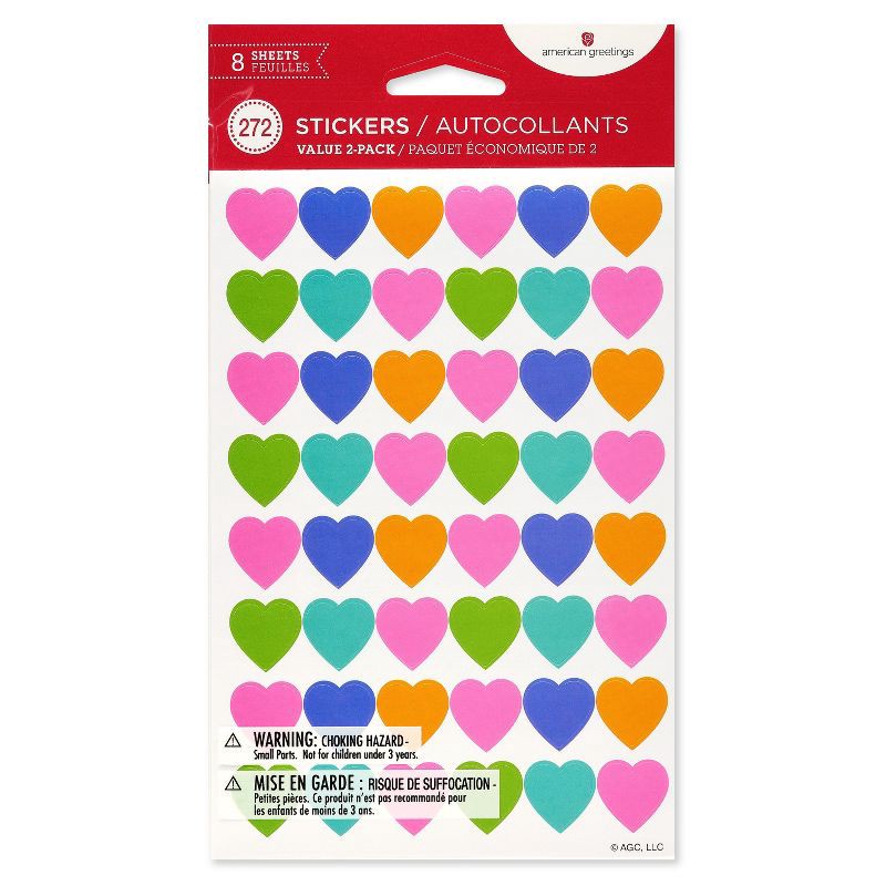 slide 5 of 5, 272ct Colorful Heart Stickers: Carlton Cards, Valentines & Birthday Stickers, 8 Sheets, All Ages, 272 ct, 8 sheets