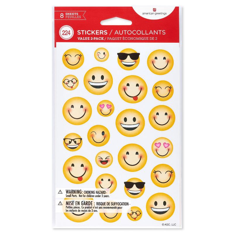 slide 2 of 5, American Greetings 224ct 8 Sheets Stickers for Kids' Smiley Emojis, 224 ct, 8 sheets