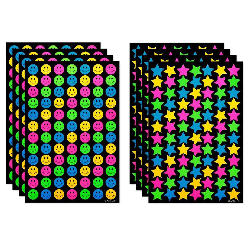slide 2 of 5, American Greetings 672ct 8 Sheets Teacher Rewards and Behavior Chart Stickers for Classroom Neon Smiley Faces and Stars, 672 ct, 8 sheets