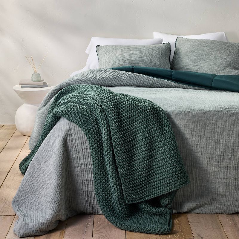 slide 4 of 6, Full/Queen Knit Blanket Dark Teal - Casaluna™: Acrylic Sweater Knit, Machine Washable, No Warranty, 1 ct