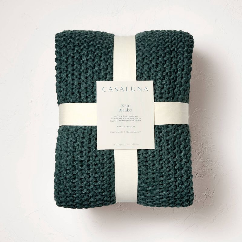 slide 5 of 6, Full/Queen Knit Blanket Dark Teal - Casaluna™: Acrylic Sweater Knit, Machine Washable, No Warranty, 1 ct