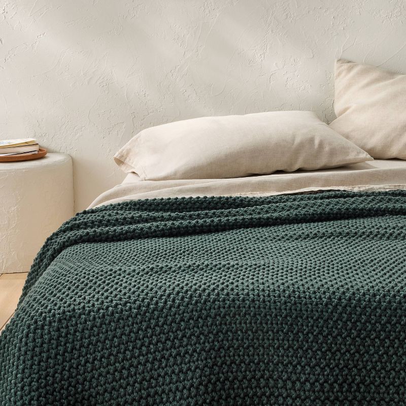 slide 1 of 6, Full/Queen Knit Blanket Dark Teal - Casaluna™: Acrylic Sweater Knit, Machine Washable, No Warranty, 1 ct