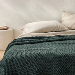 Full/Queen Knit Blanket Dark Teal - Casaluna™: Acrylic Sweater Knit, Machine Washable, No Warranty