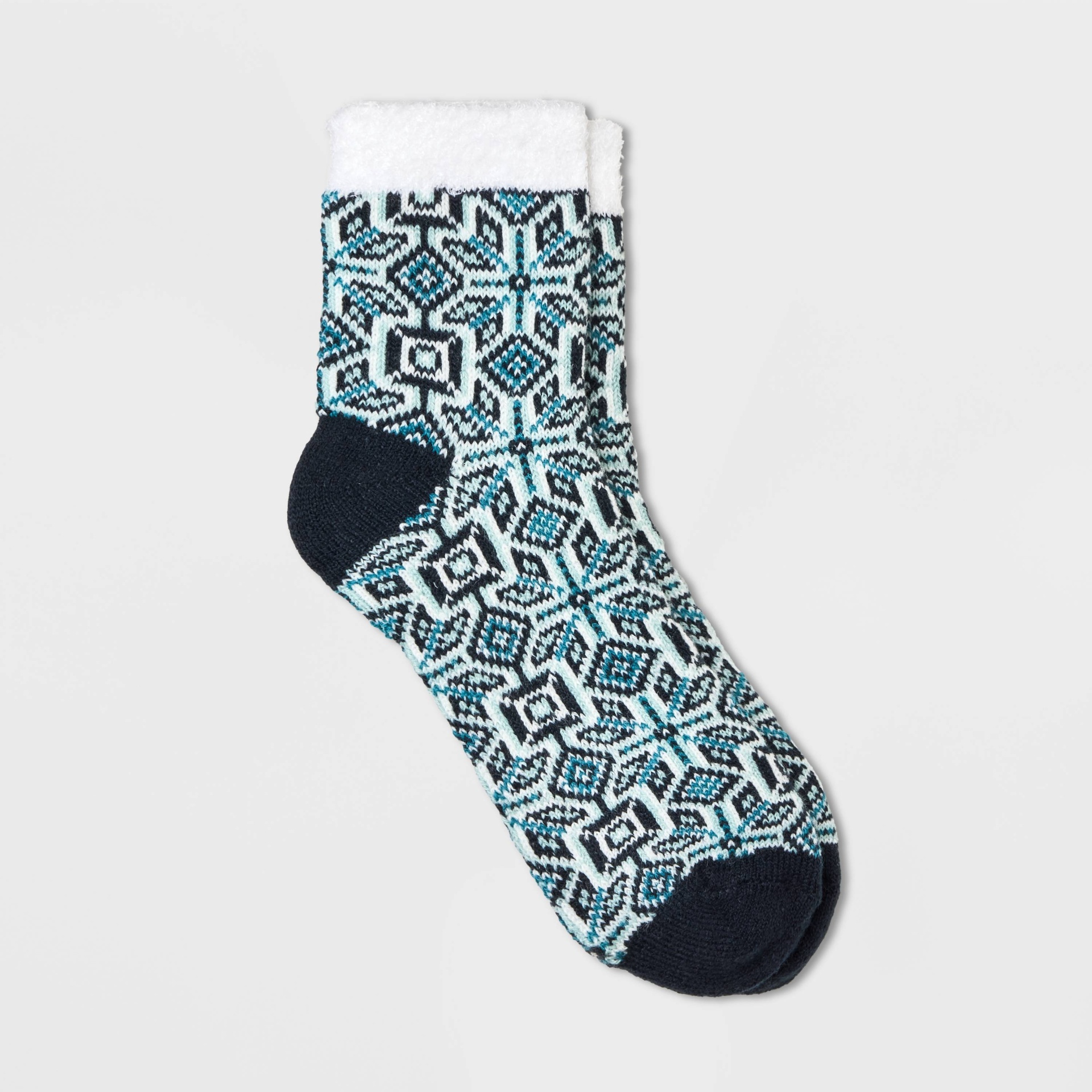 slide 1 of 2, Women's Mosaic Pattern Double Lined Cozy Ankle Socks - A New Day Navy Blue 4-10, 1 ct