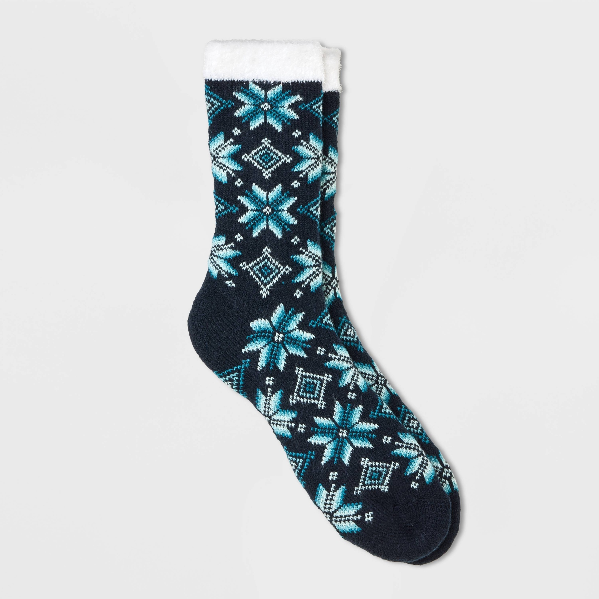 slide 1 of 2, Women's Snowflake Double Lined Cozy Crew Socks - A New Day Navy Blue 4-10, 1 ct