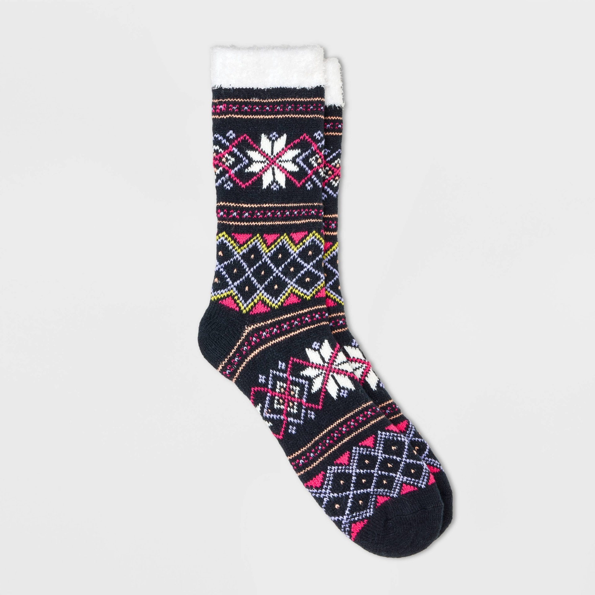 slide 1 of 2, Women's Fair Isle Double Lined Cozy Crew Socks - A New Day Navy Blue 4-10, 1 ct