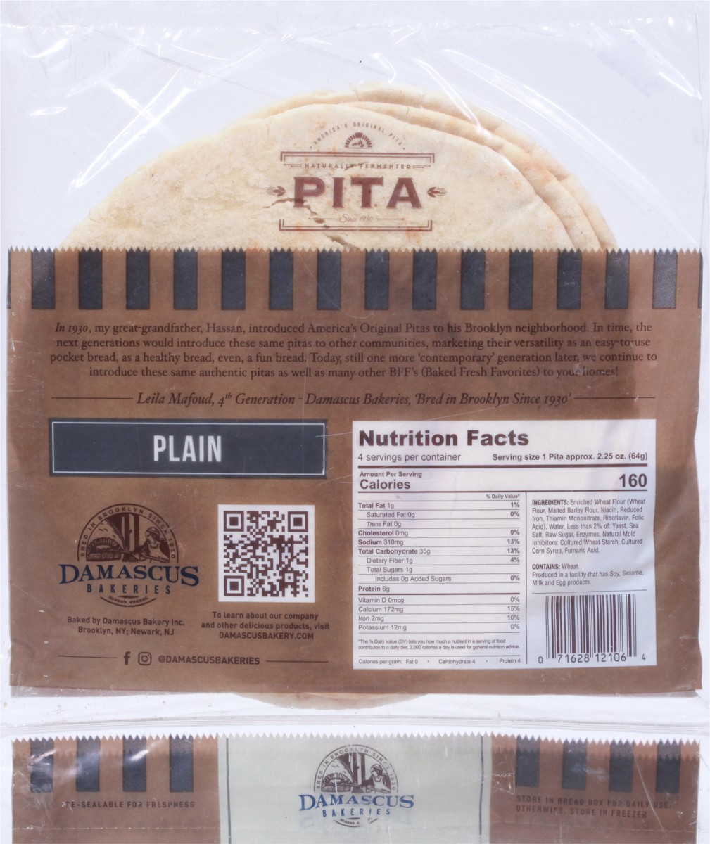 slide 14 of 14, Damascus Bakery Plain Pita Breads 4 ea, 4 ct