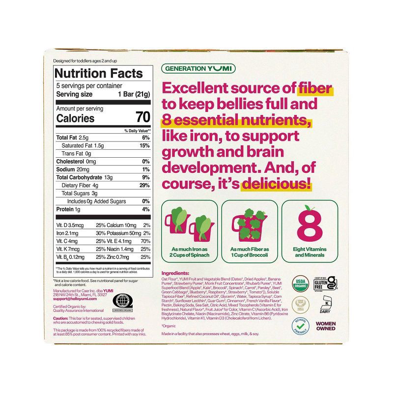 slide 2 of 7, YUMI Organic Strawberry and Rhubarb Baby Snack Bars - 3.7oz/5ct, 3.7 oz, 5 ct