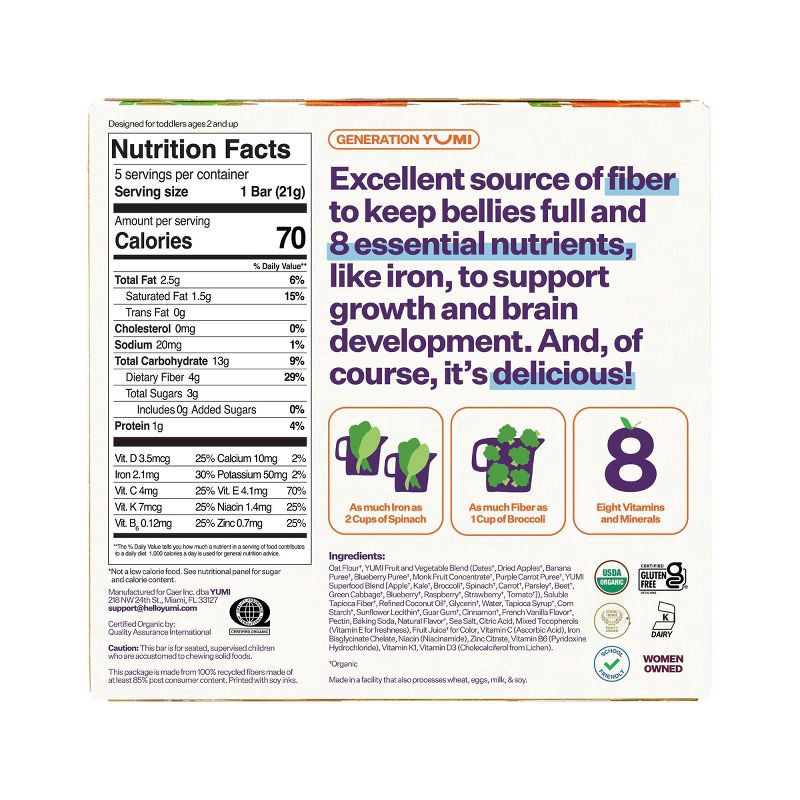 slide 2 of 7, YUMI Organic Blueberry & Purple Carrot Baby Snack Bars - 3.7oz/5ct, 3.7 oz, 5 ct