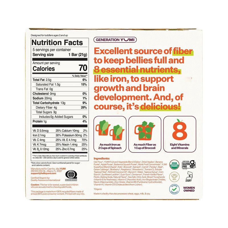 slide 2 of 7, YUMI Organic Apple and Cinnamon Squash Baby Snack Bar - 3.7oz/5ct, 3.7 oz, 5 ct