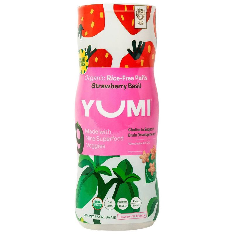 slide 1 of 3, YUMI Organic Strawberry and Basil Baby Snack Puffs - 1.5oz, 1.5 oz