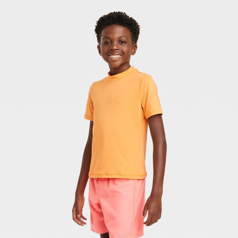 Boys Solid Short Sleeve Rash Guard Swim Shirt Cat Jack Orange S 1 ct Shipt