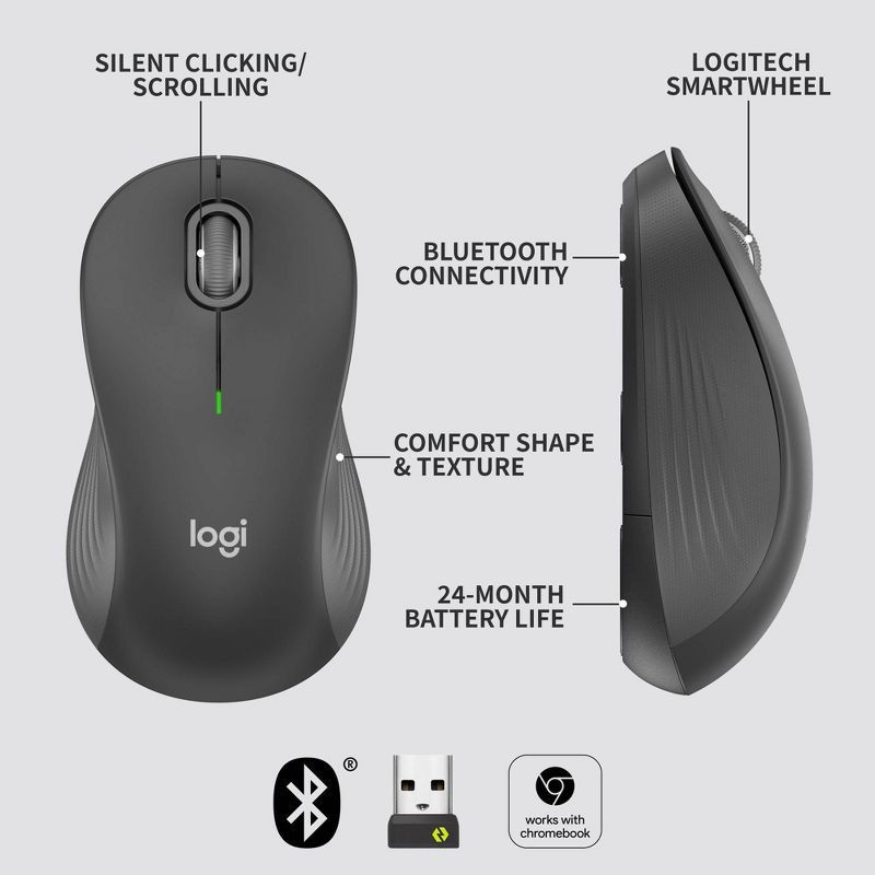 slide 6 of 7, Logitech Signature M550 Wireless Mice - Graphite: USB-A Connection, Bluetooth Compatible, 1 ct