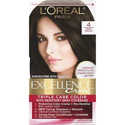 L'oreal Paris Excellence Creme Permanent Triple Care Hair Color 4 Dark Brown Kit - Each