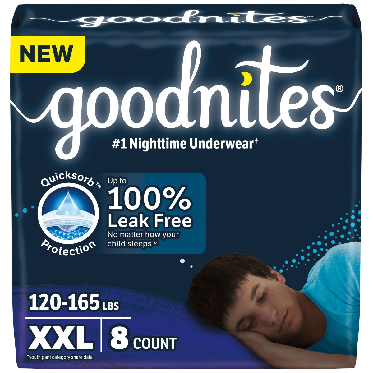 slide 1 of 29, Goodnites Boys' Nighttime Underwear, Size XXL (120-165+ lbs), 8 Ct, 8 ct