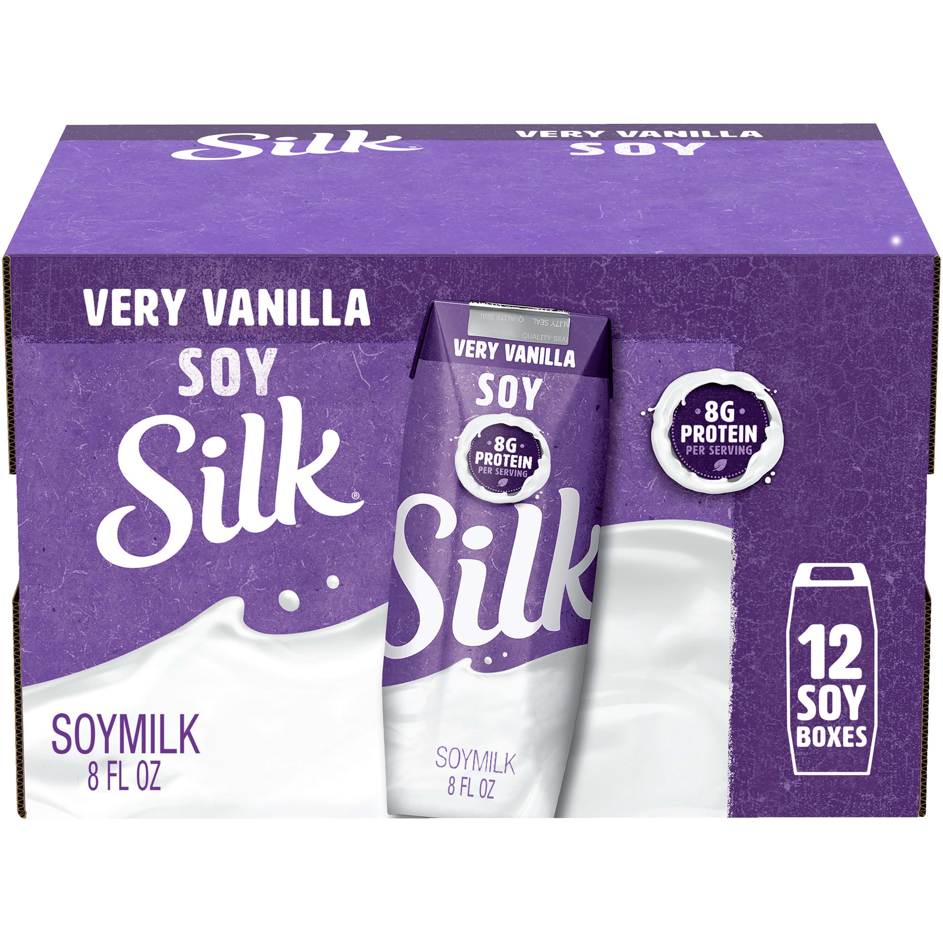 slide 1 of 8, Silk Shelf-Stable Very Vanilla Soy Milk Singles, 8 fl oz