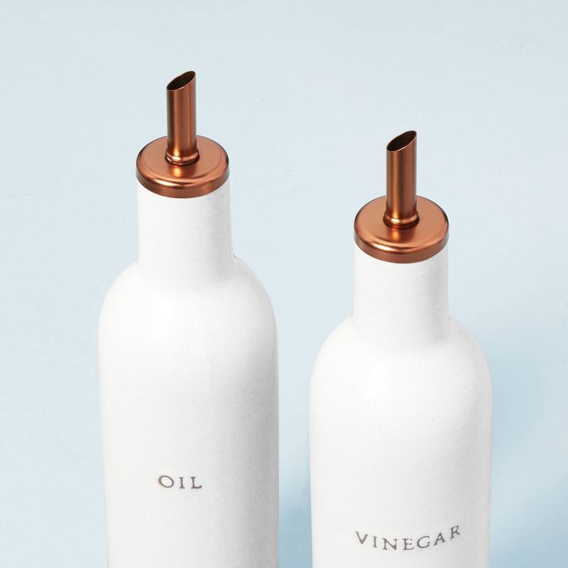 2pc Oil & Vinegar Stoneware Bottle Set Cream/copper - Hearth